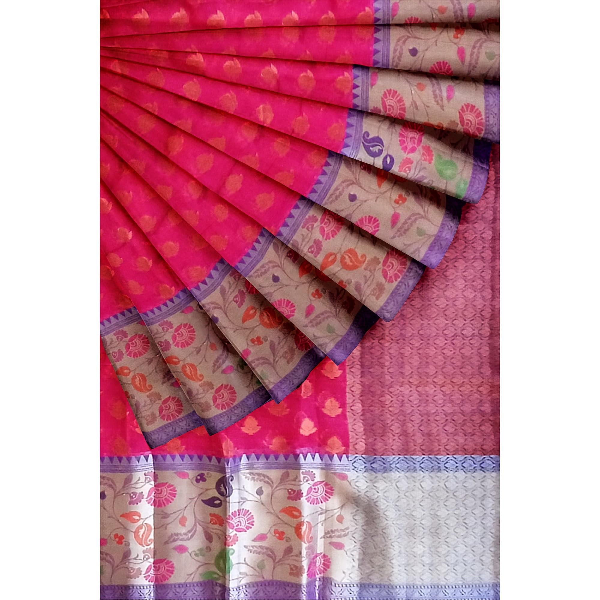 Ta la hi Collections Women's Oraganza Warm Silk Paithani border for Women with Unstitched running Blouse -Red/Talahi Collections