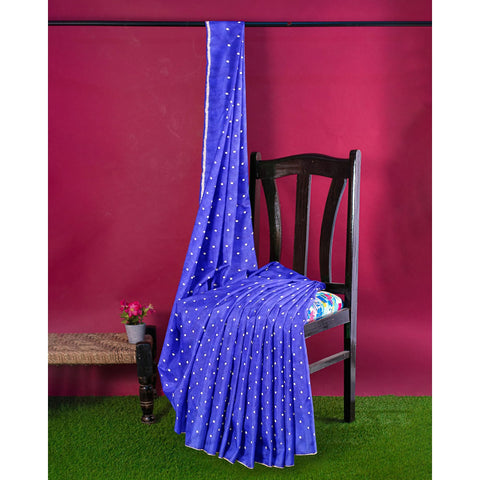 Ta la hi Collections - Elegant Crepe Silk Polka dot Saree for Women with running Blouse Piece- Blue/Talahi Collections