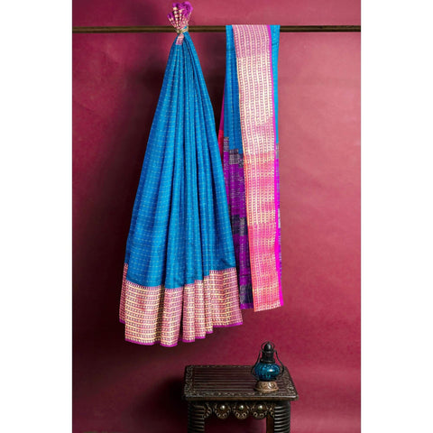 Ta la hi Collections Women's Saree, Organza checks Silk Saree, Indian Traditional Silk Saree for Women, Festival Saree, Wedding Gift Sari -Sky Blue/Talahi Collections