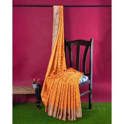 Generic Ta la hi Collections Women's Semi Dola Silk Saree for Women with Unstitched Blouse for Wedding Party with Rhinestone Zari Border -Yellow/Talahi Collections