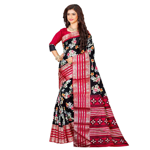 Ta la hi Collections Women's Saree,Dola Silk Saree, Indian Traditional Silk Saree for Women, Festival Saree, Wedding Gift Sari -Black Floral print/Talahi Collections