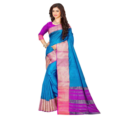 Ta la hi Collections Women's Saree, Organza checks Silk Saree, Indian Traditional Silk Saree for Women, Festival Saree, Wedding Gift Sari -Sky Blue/Talahi Collections
