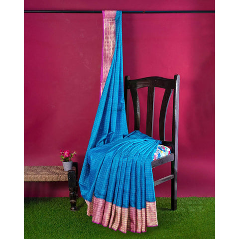 Ta la hi Collections Women's Saree, Organza checks Silk Saree, Indian Traditional Silk Saree for Women, Festival Saree, Wedding Gift Sari -Sky Blue/Talahi Collections