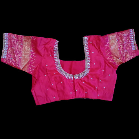Ta la hi Collections Banarasi Silk Saree for Women, Stithced blouse (34-38) - Pink/Talahi Collections