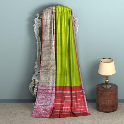 Ta la hi Collections Magalagiri pattu Silk Saree for Women, Stithced Readymade blouse (34-38) - Parrot Green/Talahi Collections