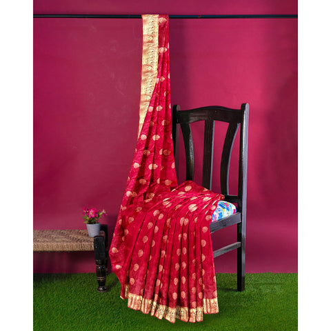 Ta la hi Collections Women's Mysore Silk Saree for Women with Unstitched Blouse for Wedding Party with Zari Border -Red/Talahi Collections