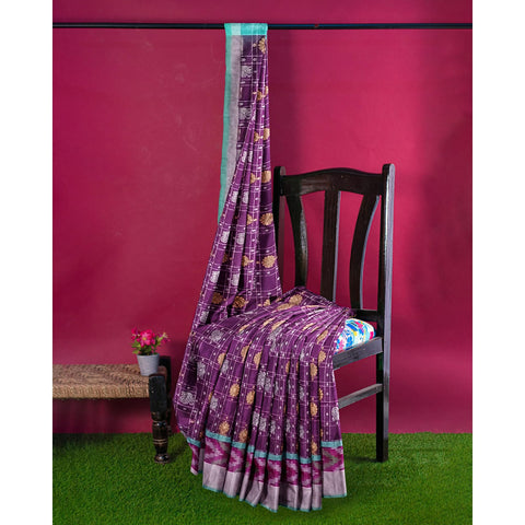 Ta la hi Collections pochampaly kota Silk Saree with contrast pally and running blouse - Purple and Teal Green pallu/Talahi Collections