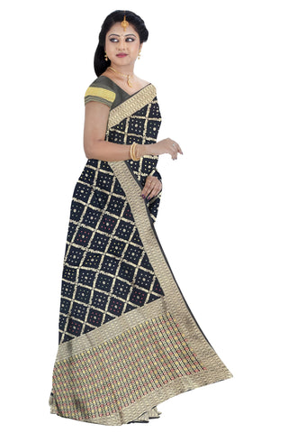 Ta la hi Collections Patola Silk Saree for Women, Indian Traditional Zari Work Womnen's Saree with Running Blouse - Black/Talahi Collections