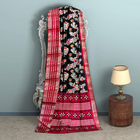 Ta la hi Collections Women's Saree,Dola Silk Saree, Indian Traditional Silk Saree for Women, Festival Saree, Wedding Gift Sari -Black Floral print/Talahi Collections