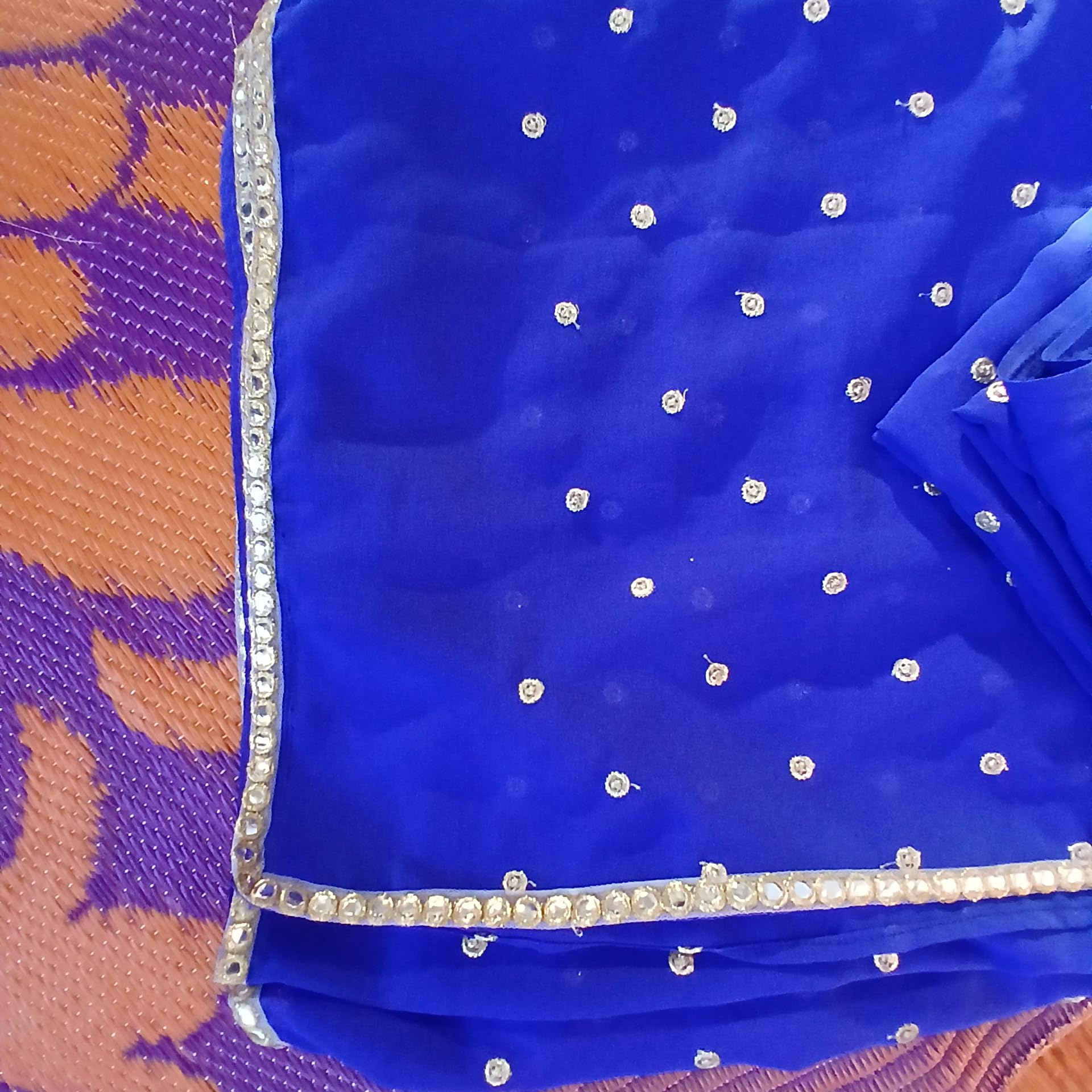 Ta la hi Collections - Elegant Crepe Silk Polka dot Saree for Women with running Blouse Piece- Blue/Talahi Collections