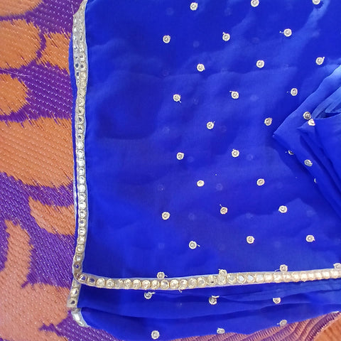 Ta la hi Collections - Elegant Crepe Silk Polka dot Saree for Women with running Blouse Piece- Blue/Talahi Collections