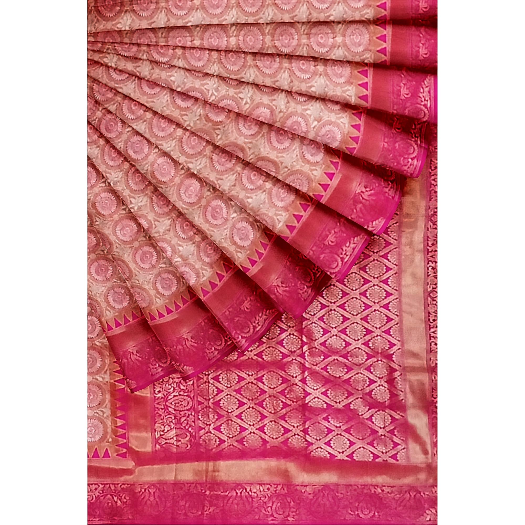 Ta la hi Collections Banarasi Silk Saree for Women, Stithced blouse (34-38) - Pink/Talahi Collections