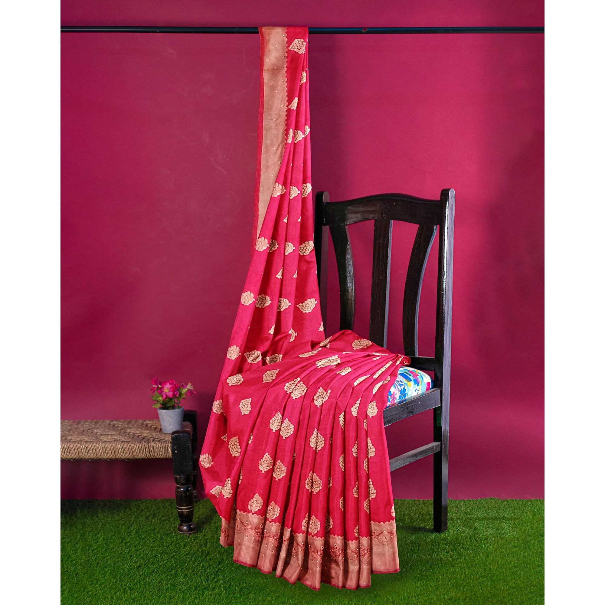 Ta la hi Collections Women's Dola Silk Saree for Women with Unstitched running Blouse -Red/Talahi Collections
