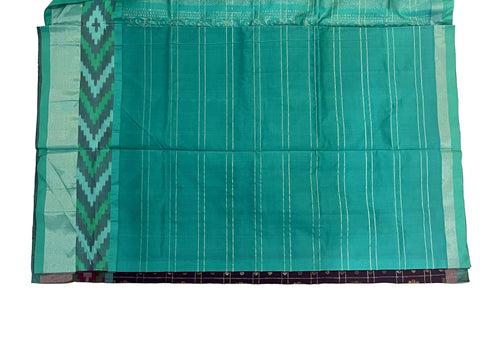 Ta la hi Collections pochampaly kota Silk Saree with contrast pally and running blouse - Mehendi Green and Teal Green pallu/Talahi Collections