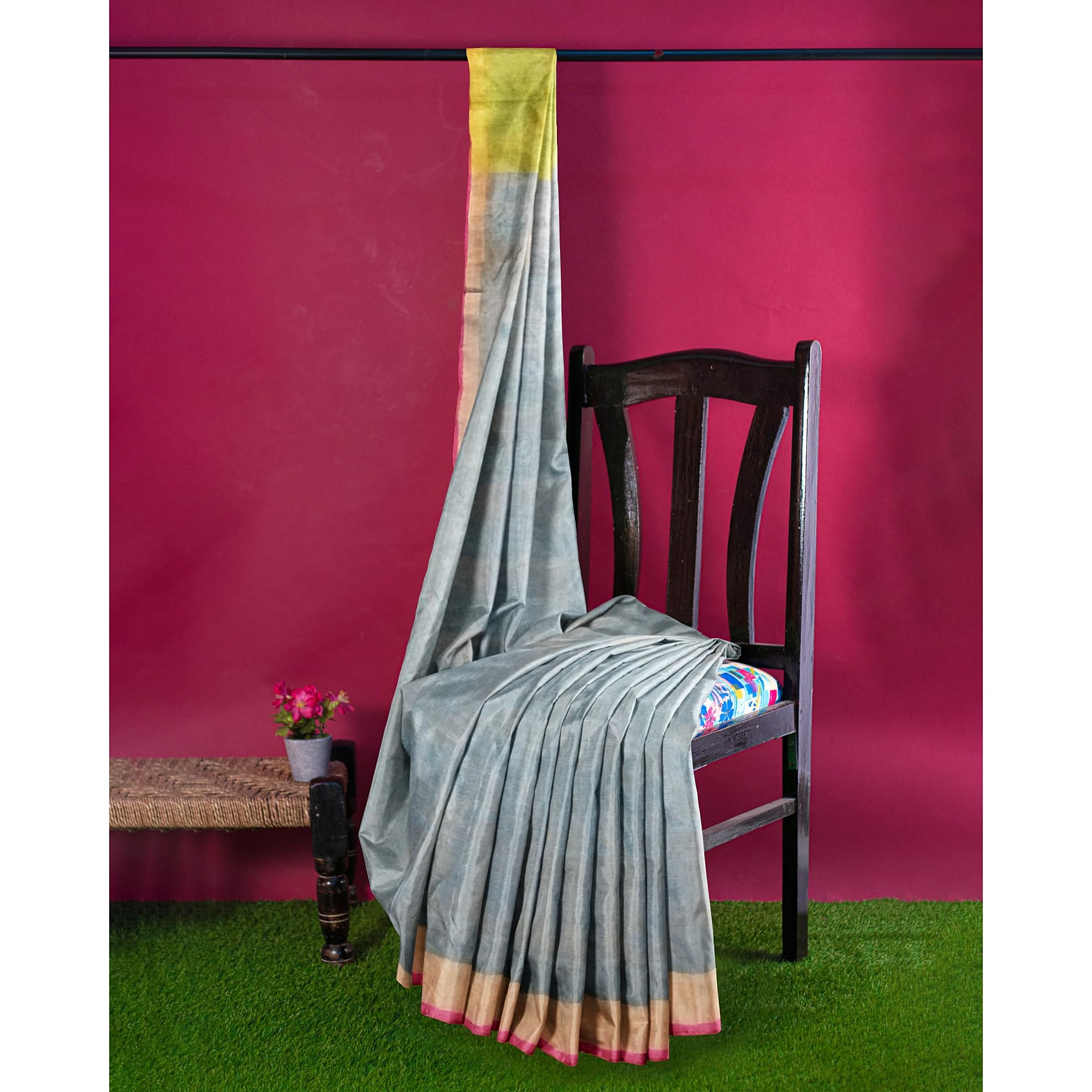 Ta la hi Collections Elegant Uppada Pattu Saree for Women, Stithced Readymade blouse (34-38) - Teal Blue and Parrot Green border- FALL and PICO Done/Talahi Collections