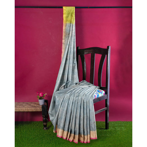 Ta la hi Collections Elegant Uppada Pattu Saree for Women, Stithced Readymade blouse (34-38) - Teal Blue and Parrot Green border- FALL and PICO Done/Talahi Collections