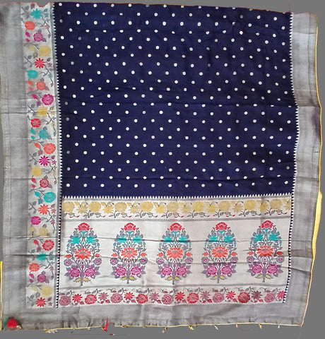 Ta la hi Collections Banarasi Silk Saree for Women, Indian Traditional Women's Silk Saree with Running Blouse and Meenakari Weaving for Wedding Party- Royal Blue/Talahi Collections
