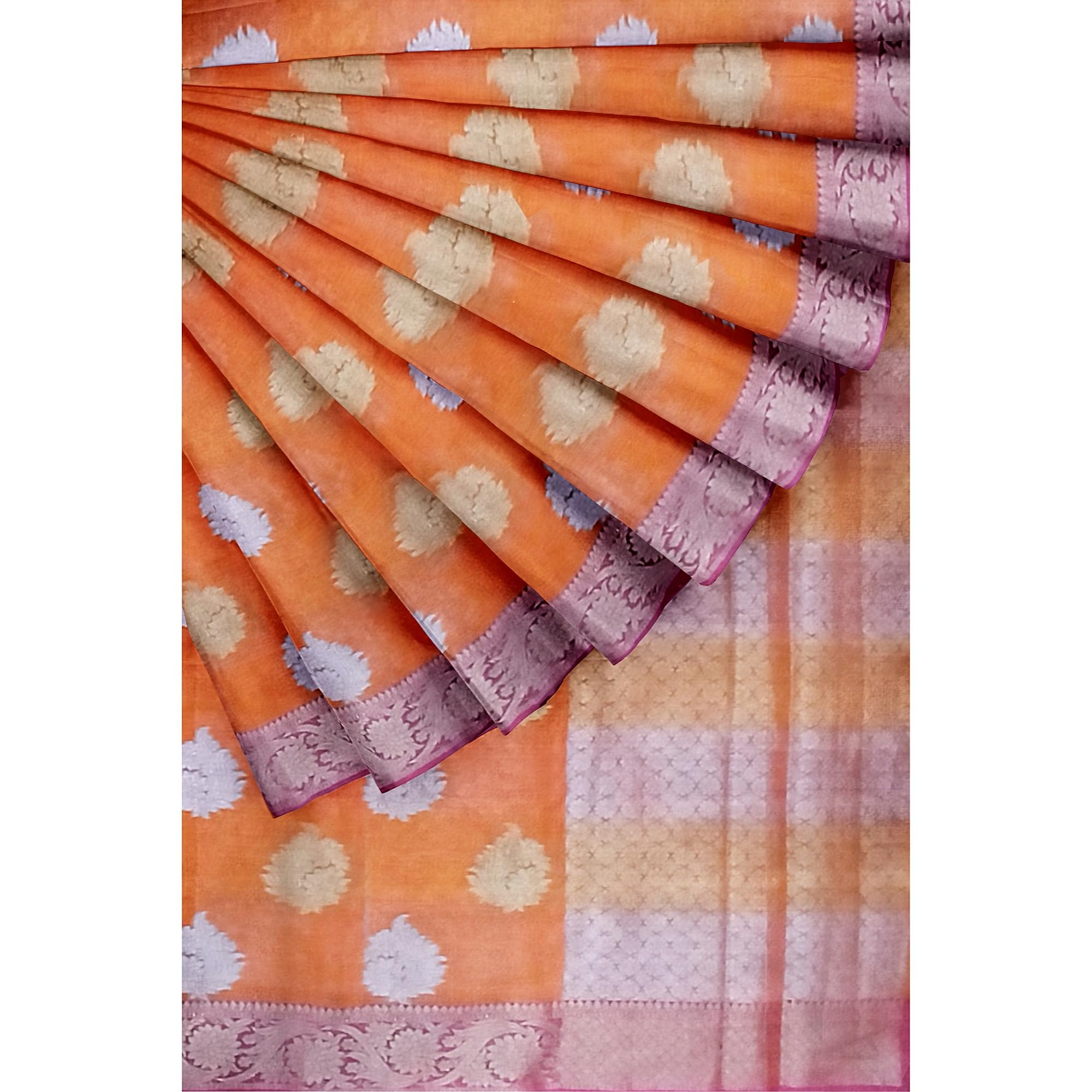 Ta la hi Collections Women's Semi Organza Silk Saree for Women with Unstitched running Blouse- Orange/Talahi Collections