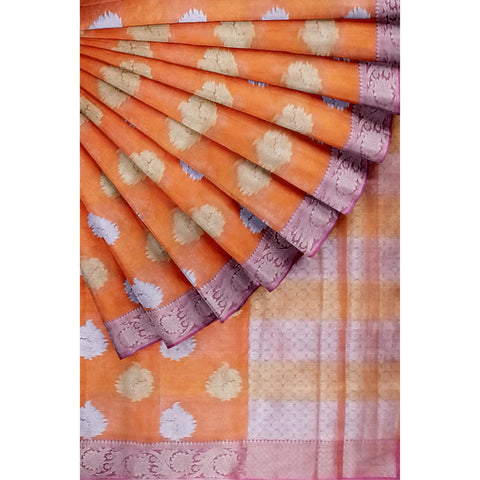 Ta la hi Collections Women's Semi Organza Silk Saree for Women with Unstitched running Blouse- Orange/Talahi Collections