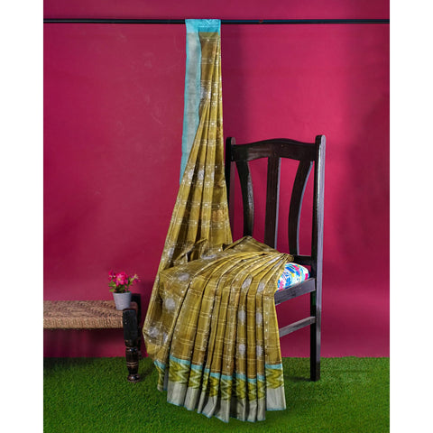 Ta la hi Collections pochampaly kota Silk Saree with contrast pally and running blouse - Mehendi Green and Teal Green pallu/Talahi Collections