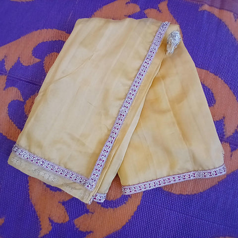 Ta la hi Collections- Elegant Linen silk saree with Red pearl lace border and running blouse- Yellow/Talahi Collections