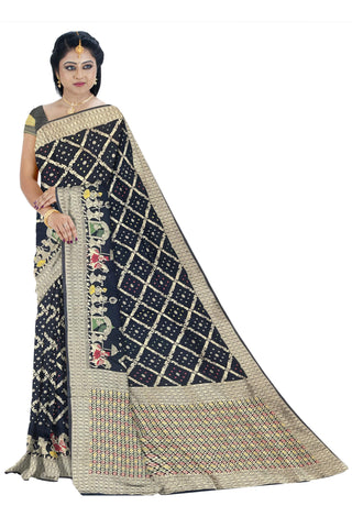 Ta la hi Collections Patola Silk Saree for Women, Indian Traditional Zari Work Womnen's Saree with Running Blouse - Black/Talahi Collections