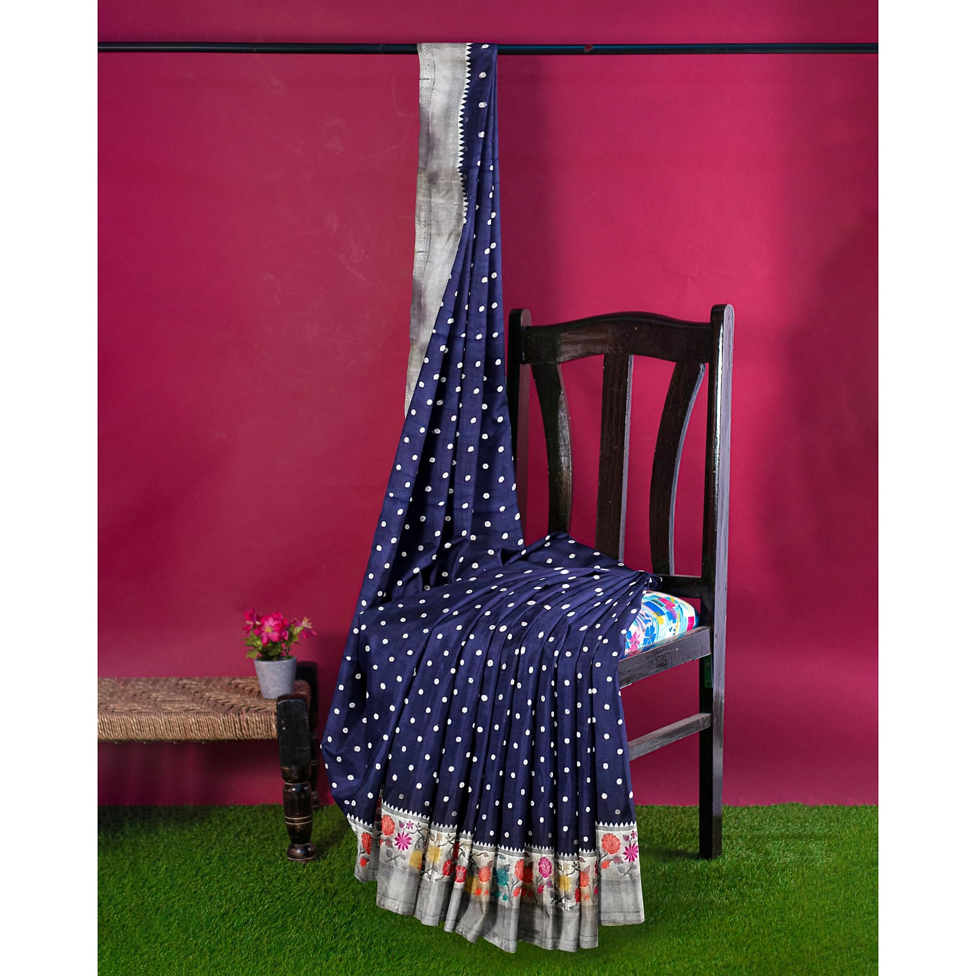 Ta la hi Collections Banarasi Silk Saree for Women, Indian Traditional Women's Silk Saree with Running Blouse and Meenakari Weaving for Wedding Party- Royal Blue/Talahi Collections