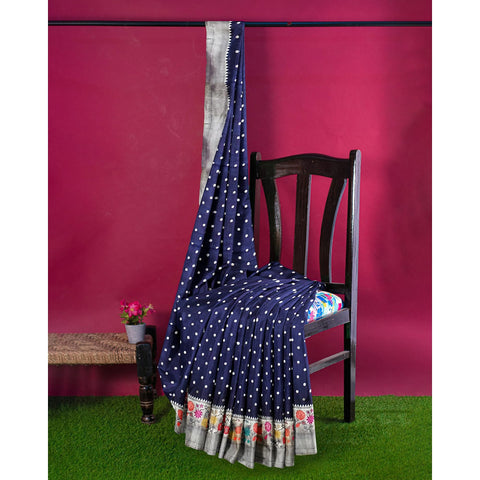 Ta la hi Collections Banarasi Silk Saree for Women, Indian Traditional Women's Silk Saree with Running Blouse and Meenakari Weaving for Wedding Party- Royal Blue/Talahi Collections