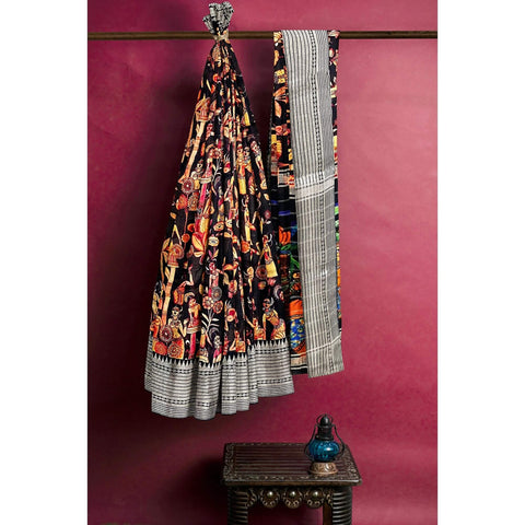 Ta la hi Collections Women's Saree,Hadloom Soft Mangalagiri Silk Saree, Indian Traditional Silk Saree for Women, Festival Saree, Wedding Gift Sari -Black/Talahi Collections