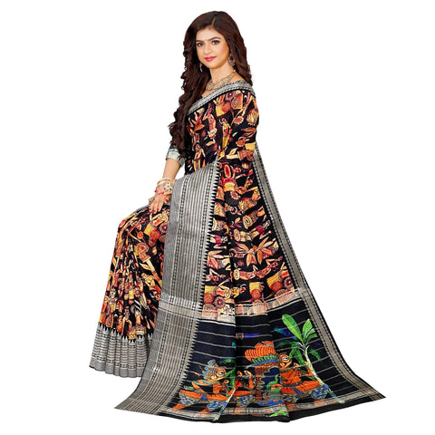 Ta la hi Collections Women's Saree,Hadloom Soft Mangalagiri Silk Saree, Indian Traditional Silk Saree for Women, Festival Saree, Wedding Gift Sari -Black/Talahi Collections