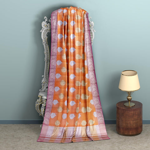 Ta la hi Collections Women's Semi Organza Silk Saree for Women with Unstitched running Blouse- Orange/Talahi Collections