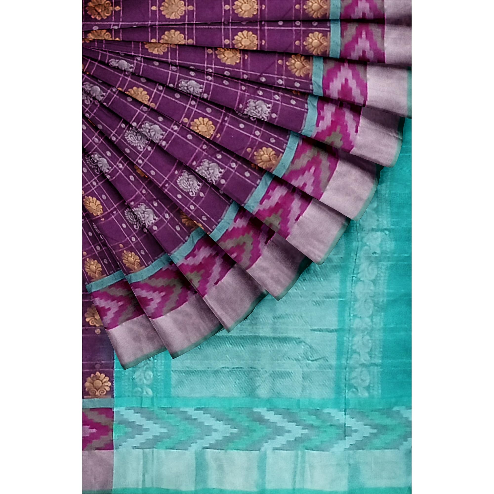 Ta la hi Collections pochampaly kota Silk Saree with contrast pally and running blouse - Purple and Teal Green pallu/Talahi Collections