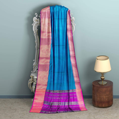 Ta la hi Collections Women's Saree, Organza checks Silk Saree, Indian Traditional Silk Saree for Women, Festival Saree, Wedding Gift Sari -Sky Blue/Talahi Collections