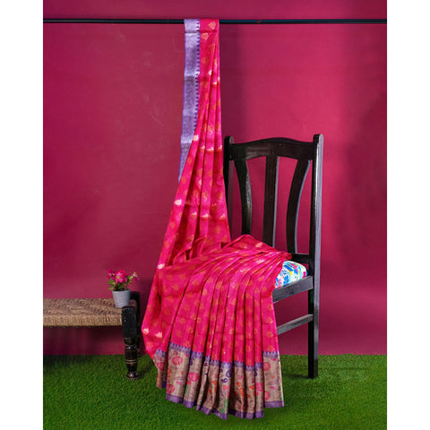 Ta la hi Collections Women's Oraganza Warm Silk Paithani border for Women with Unstitched running Blouse -Red/Talahi Collections