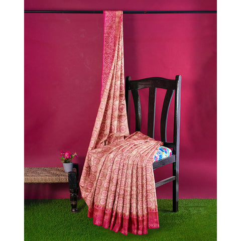 Ta la hi Collections Banarasi Silk Saree for Women, Stithced blouse (34-38) - Pink/Talahi Collections
