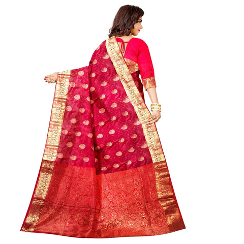 Ta la hi Collections Women's Mysore Silk Saree for Women with Unstitched Blouse for Wedding Party with Zari Border -Red/Talahi Collections