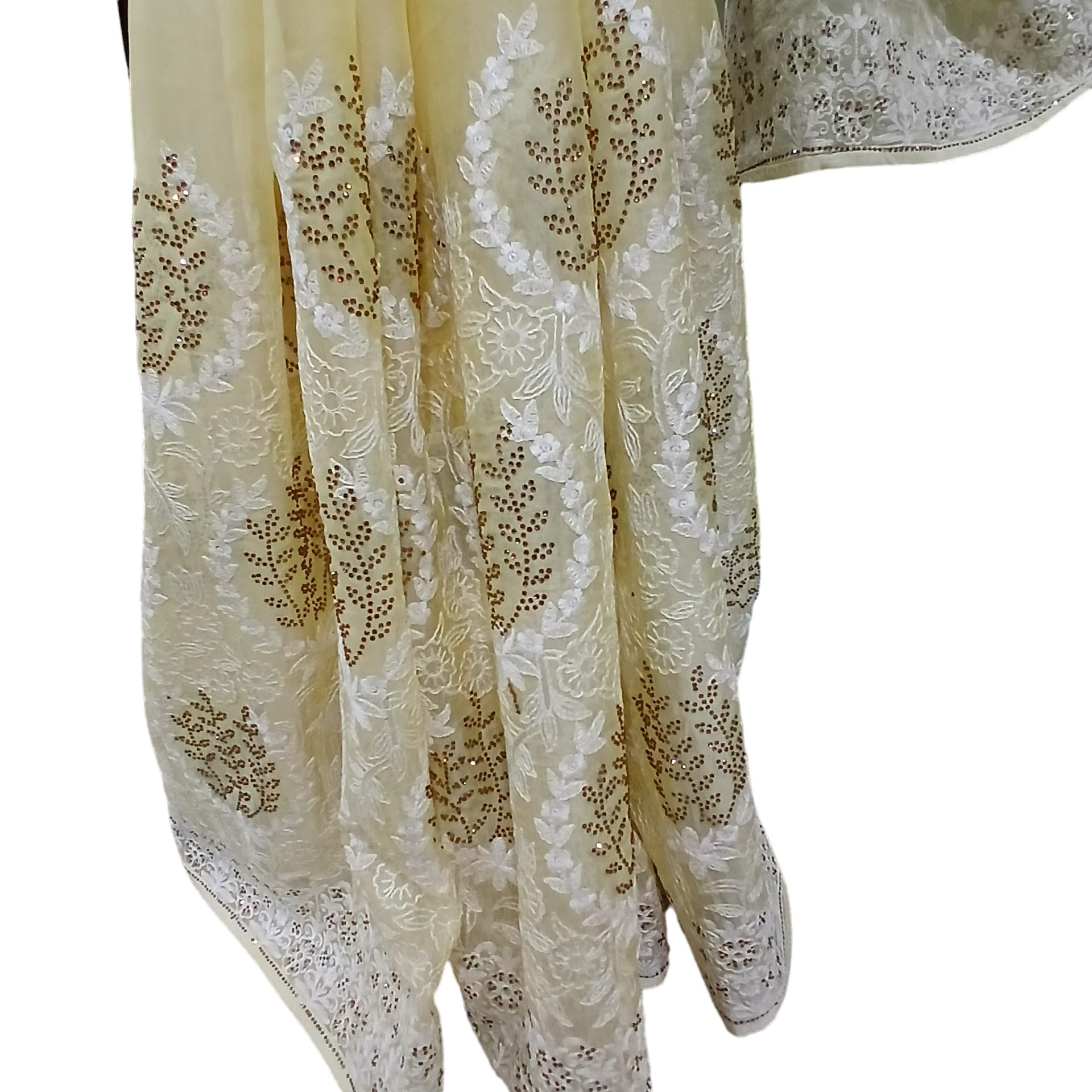 Ta la hi Collections Chiffon Satin Saree with chikankari work and running Blouse - Lemon Yellow/Talahi Collections