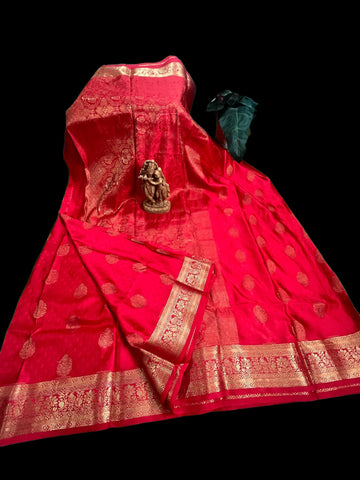 Ta la hi Collections Women's Mysore Silk Saree for Women with Unstitched Blouse for Wedding Party with Zari Border -Red/Talahi Collections