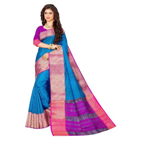Ta la hi Collections Women's Saree, Organza checks Silk Saree, Indian Traditional Silk Saree for Women, Festival Saree, Wedding Gift Sari -Sky Blue/Talahi Collections