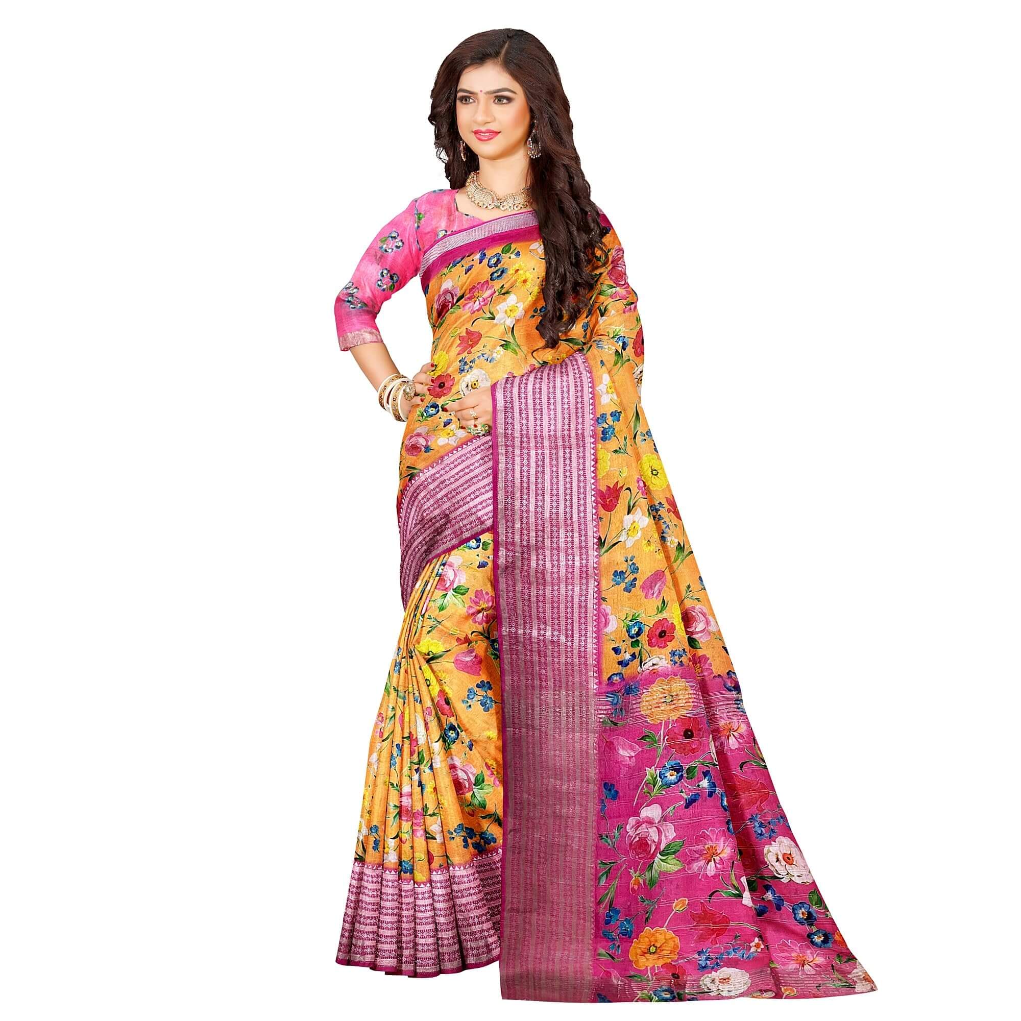 Ta la hi Collections Women's Saree, Soft Art Silk Saree, Indian Traditional Silk Saree for Women, Festival Saree, Wedding Gift Sari -Yellow/Talahi Collections