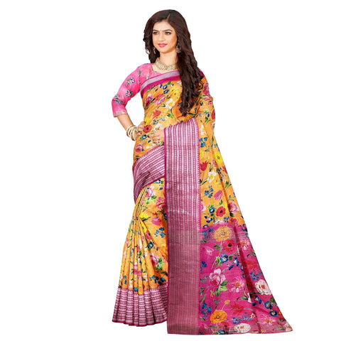 Ta la hi Collections Women's Saree, Soft Art Silk Saree, Indian Traditional Silk Saree for Women, Festival Saree, Wedding Gift Sari -Yellow/Talahi Collections