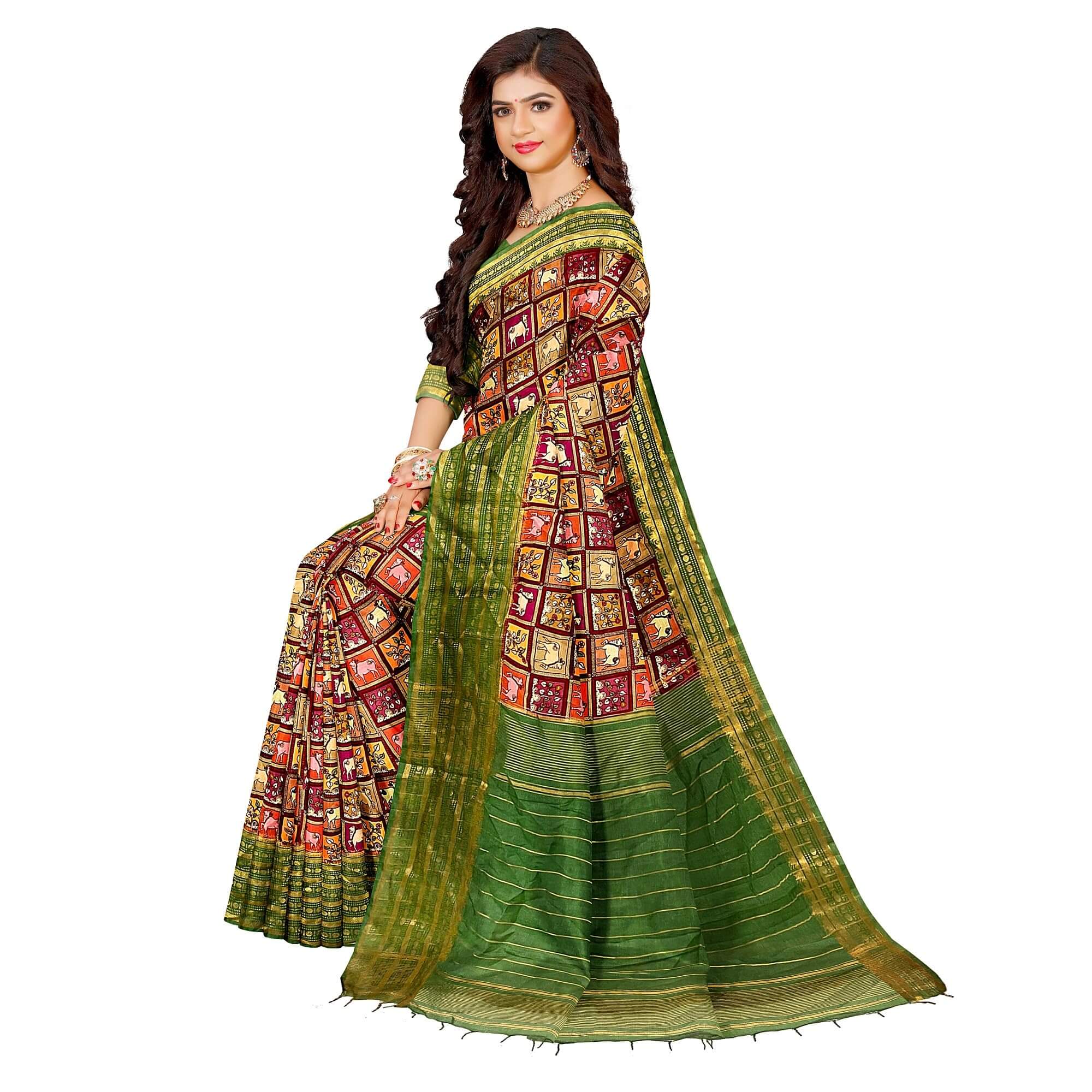 Ta la hi Collections Women's Saree, Soft Art Silk Saree, Indian Traditional Silk Saree for Women, Festival Saree, Wedding Gift Sari -Green/Talahi Collections