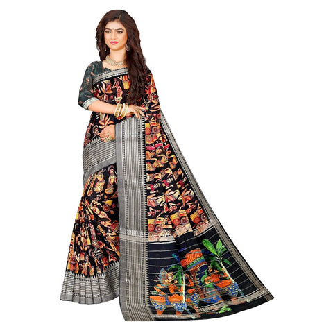 Ta la hi Collections Women's Saree,Hadloom Soft Mangalagiri Silk Saree, Indian Traditional Silk Saree for Women, Festival Saree, Wedding Gift Sari -Black/Talahi Collections