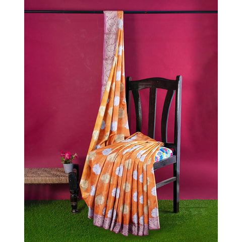 Ta la hi Collections Women's Semi Organza Silk Saree for Women with Unstitched running Blouse- Orange/Talahi Collections