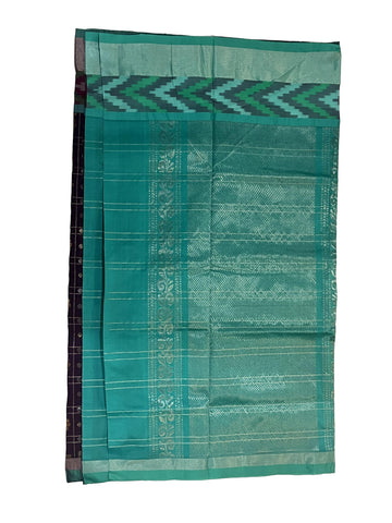 Ta la hi Collections pochampaly kota Silk Saree with contrast pally and running blouse - Mehendi Green and Teal Green pallu/Talahi Collections