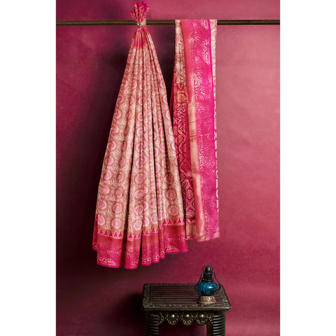 Ta la hi Collections Banarasi Silk Saree for Women, Stithced blouse (34-38) - Pink/Talahi Collections