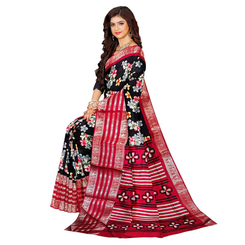Ta la hi Collections Women's Saree,Dola Silk Saree, Indian Traditional Silk Saree for Women, Festival Saree, Wedding Gift Sari -Black Floral print/Talahi Collections