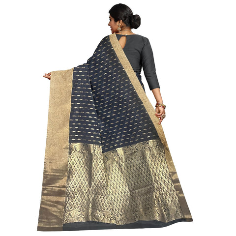 Ta la hi Collections Women's Banarasi Silk Saree,Organza Silk Saree for Women with Unstitched Blouse for Wedding Party with Zari Border - Black/Talahi Collections