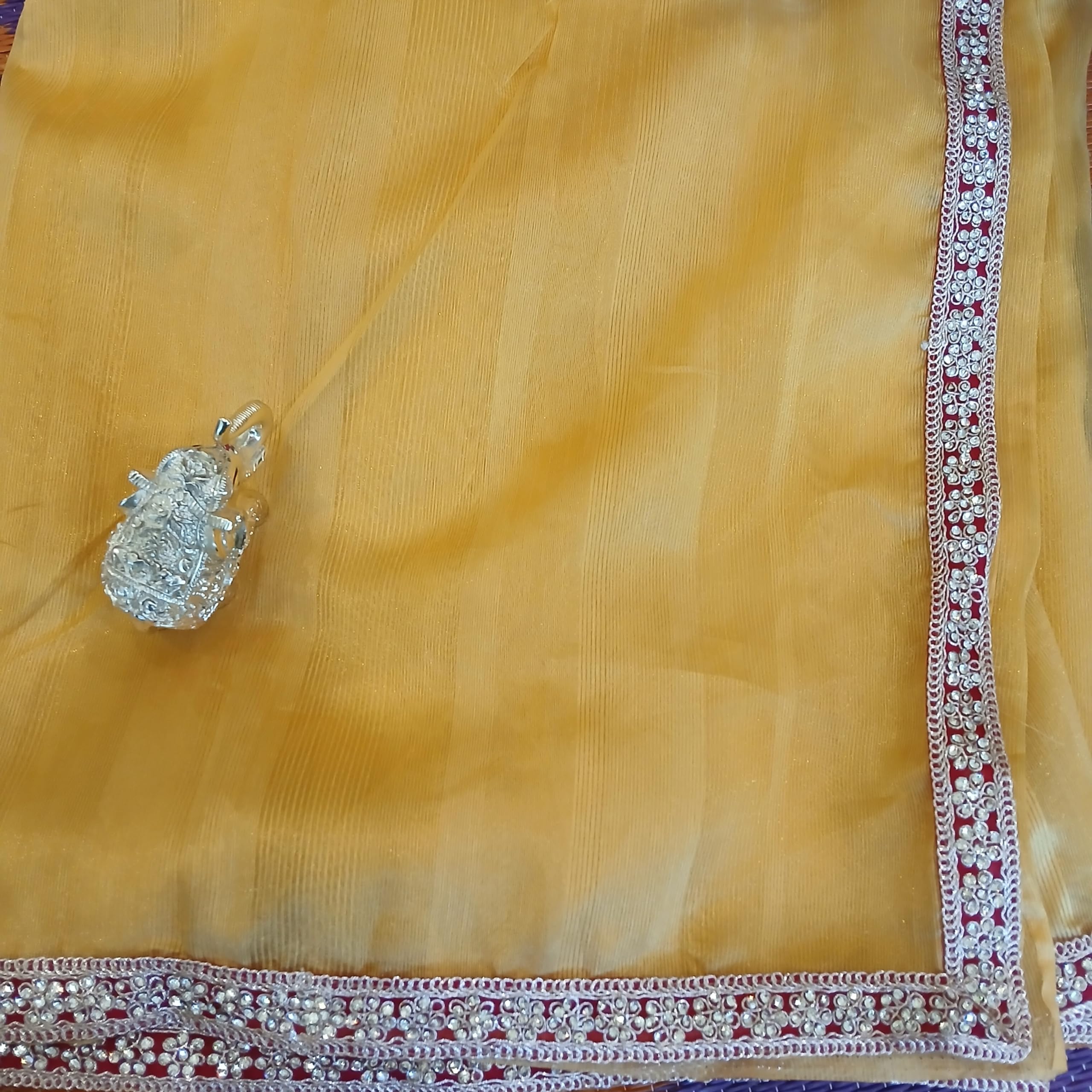 Ta la hi Collections- Elegant Linen silk saree with Red pearl lace border and running blouse- Yellow/Talahi Collections