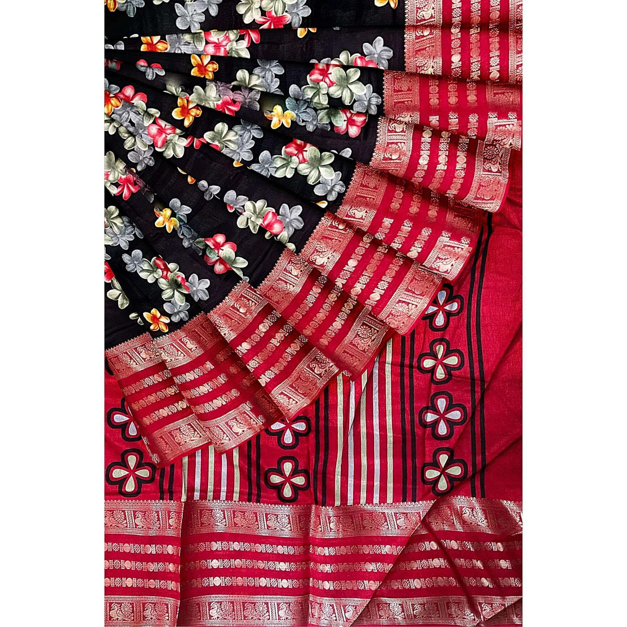 Ta la hi Collections Women's Saree,Dola Silk Saree, Indian Traditional Silk Saree for Women, Festival Saree, Wedding Gift Sari -Black Floral print/Talahi Collections